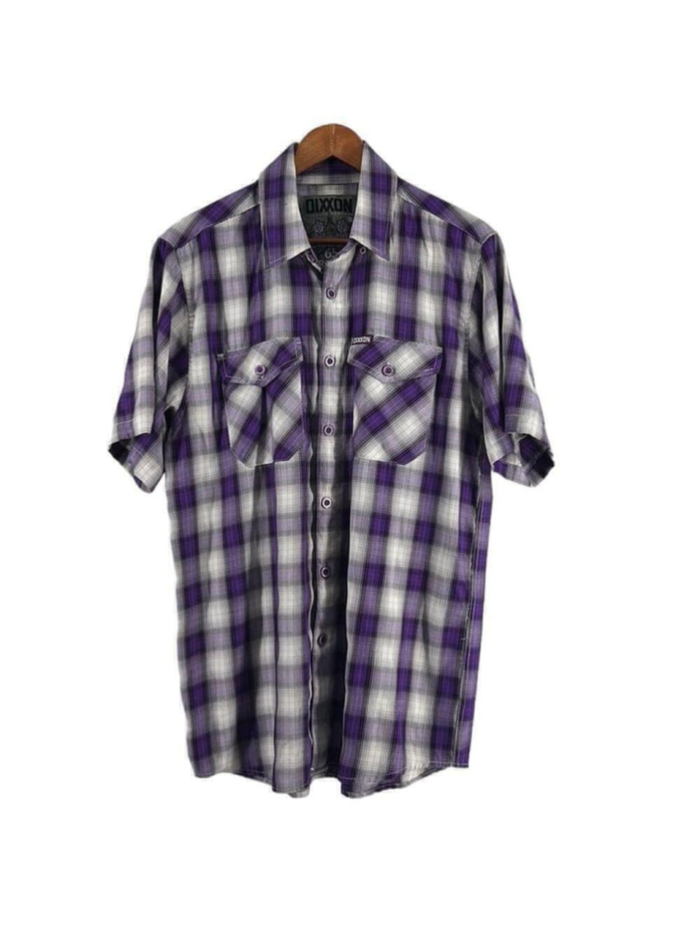 Dixxon flannel shirt DLux Bamboo short sleeve button down purple plaid sz M